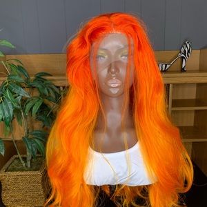 FREESHIP New Luxury 26inch Orange/Red Fiery Synthetic Lace Front Hair Wig